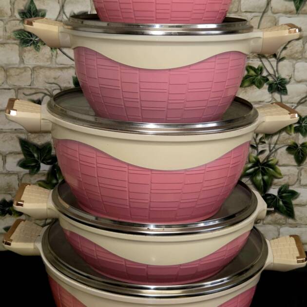 5 Set Pink Ceramic Non Stick Cookware